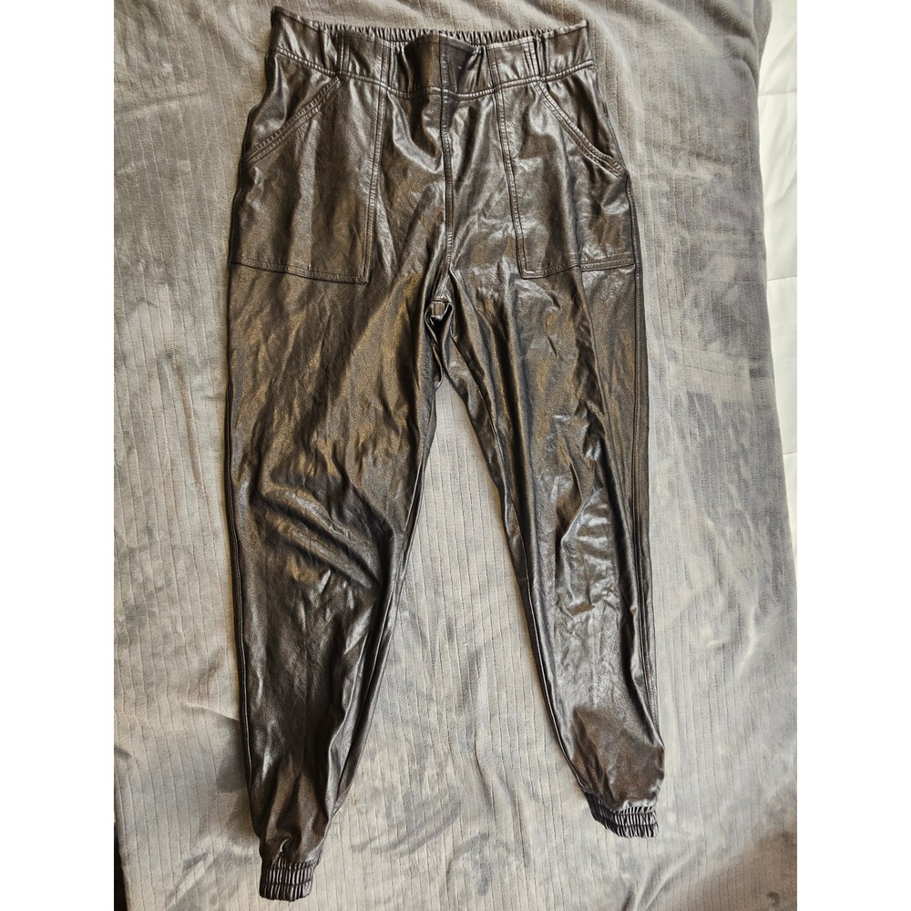 Spanx Faux Leather Joggers Black Elastic Waist Pants Womens Medium